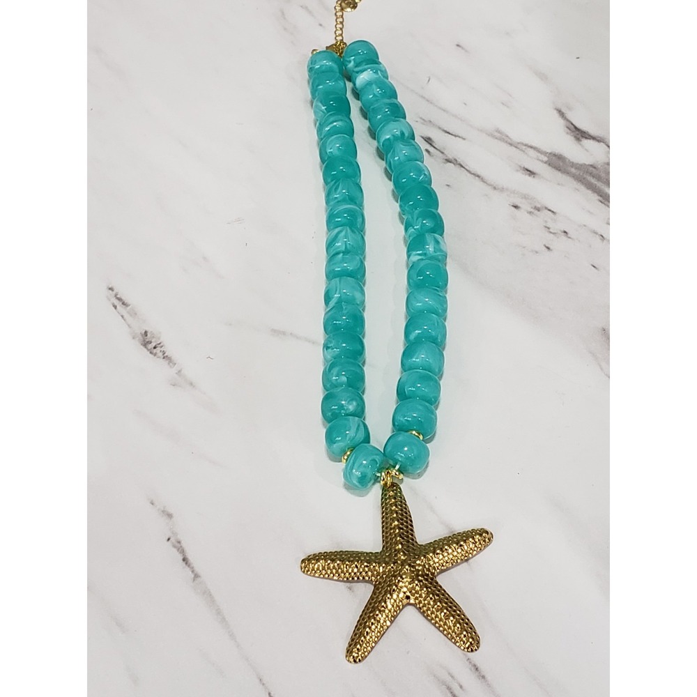 Mayamar FAUX TURQOISE CHUNKY Starfish Strand Necklace mermaid statement coastal
